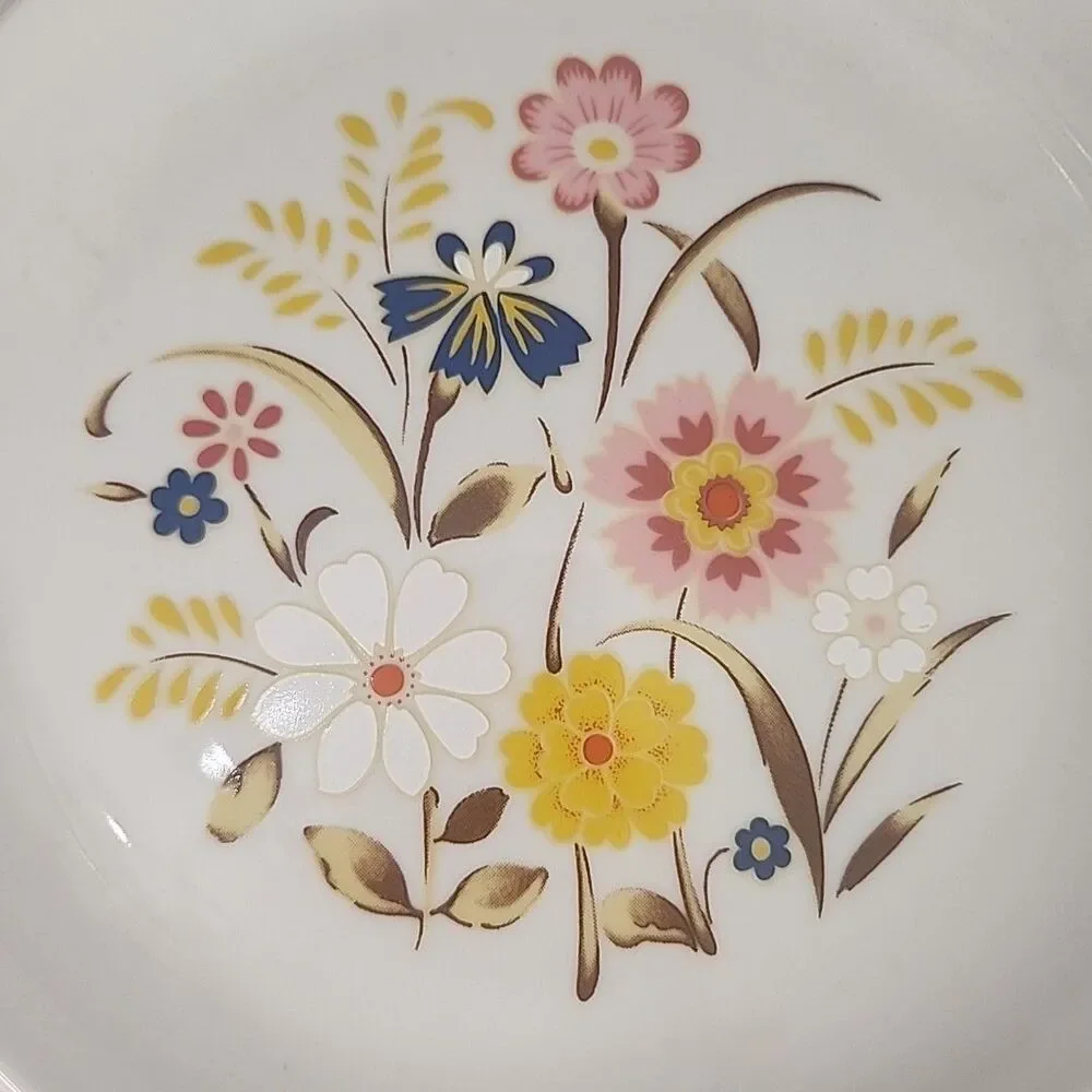 Plate Stoneware Dinner Vintage Brentwood Meadow Bouquet Japan Flowers Pink 1970s